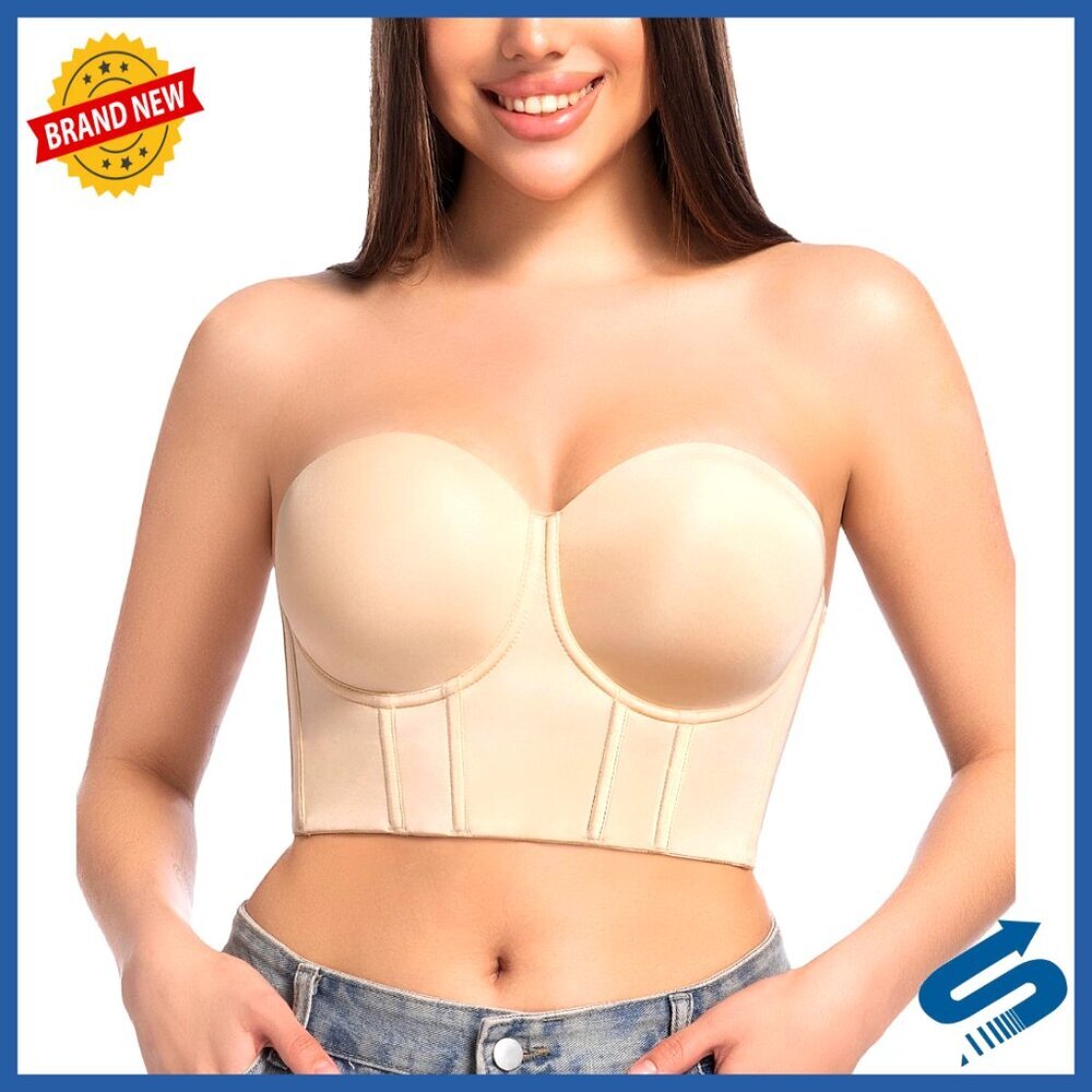 Plus Size Longline Strapless Bra Anti Slip Underwire Full Figure Corset Top